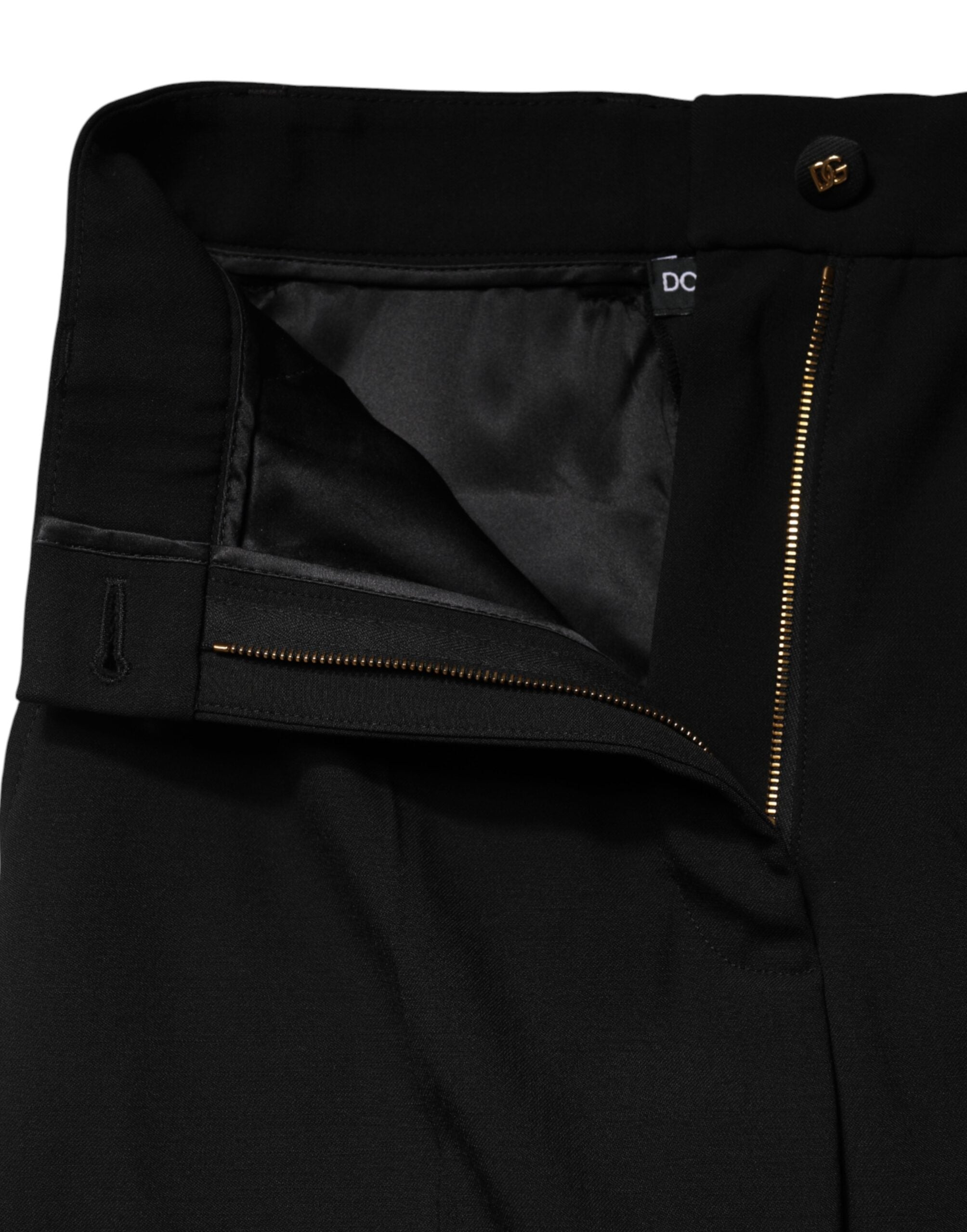Pantalons droits en laine mélangée noire Dolce & Gabbana à taille haute, mode élégante et sophistiquée.
