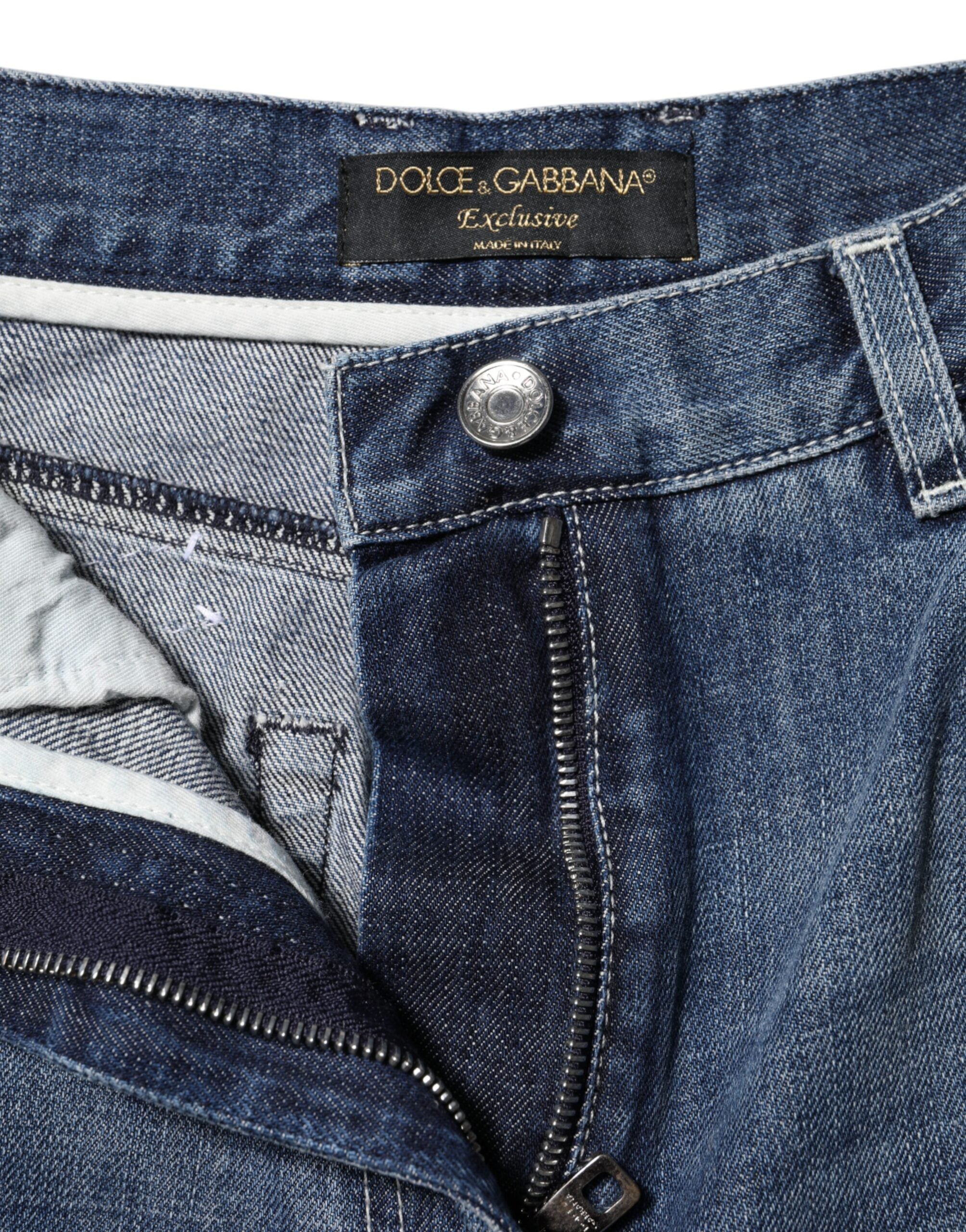 Jeans en denim bleu Dolce & Gabbana, taille haute et coupe large, mode élégante et décontractée en coton.