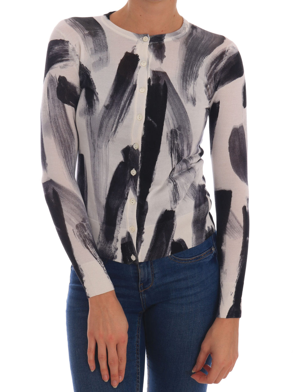 Cardigan léger en soie Dolce & Gabbana avec motif à traits de peinture, pull élégant pour femme.