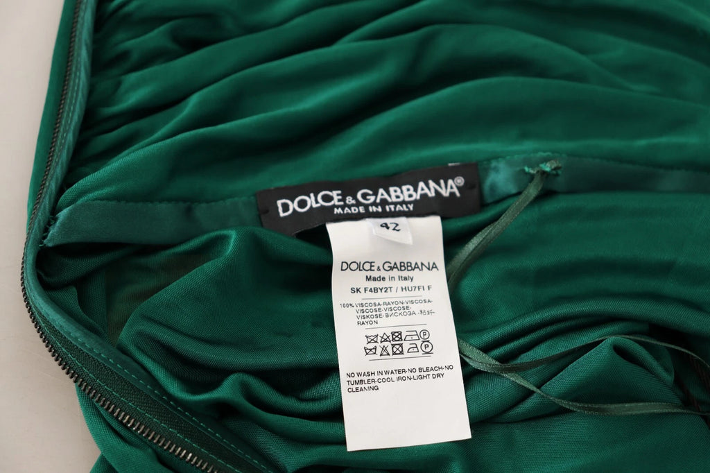 Jupe midi verte foncée à taille haute Dolce & Gabbana, coupe pencil plissée, élégante et tendance pour femme.