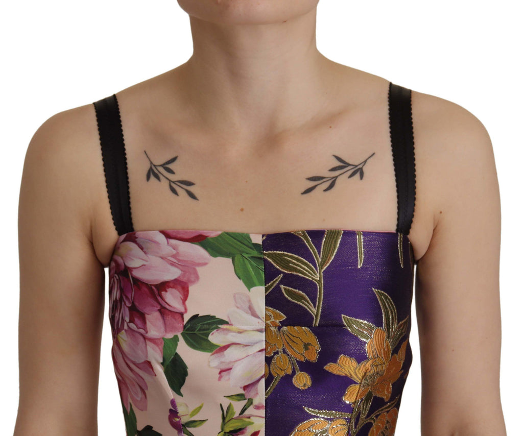 Robe midi Dolce & Gabbana en jacquard de soie à patchwork floral, élégante et sophistiquée.