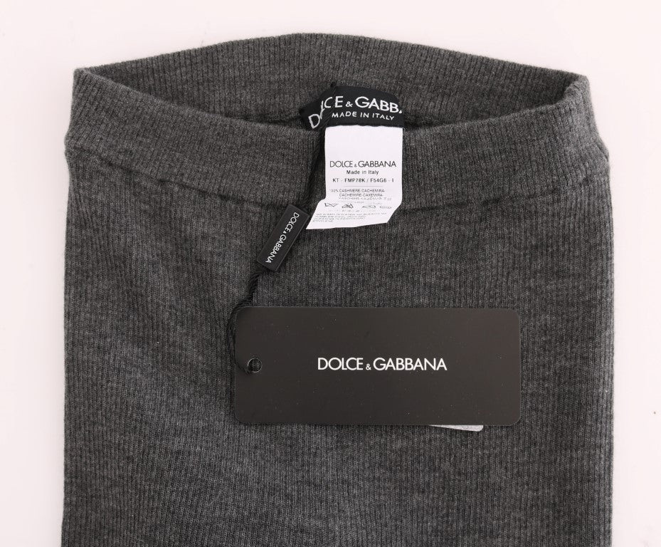 Jambières en cachemire extensible gris de Dolce & Gabbana, confortables et élégantes, visibles en détail sur l'image.