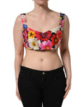 Top court Dolce & Gabbana à fleurs multicolores, bustier cropped, style féminin et coloré.