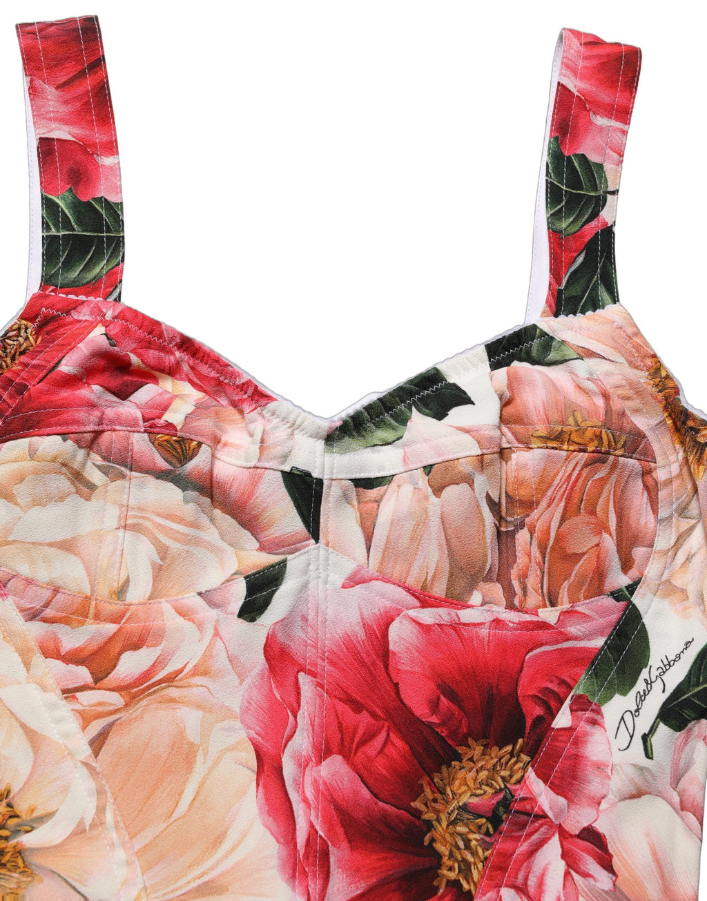 Débardeur court Dolce & Gabbana à fleurs multicolores, style crop top, en tissu léger et coloré.