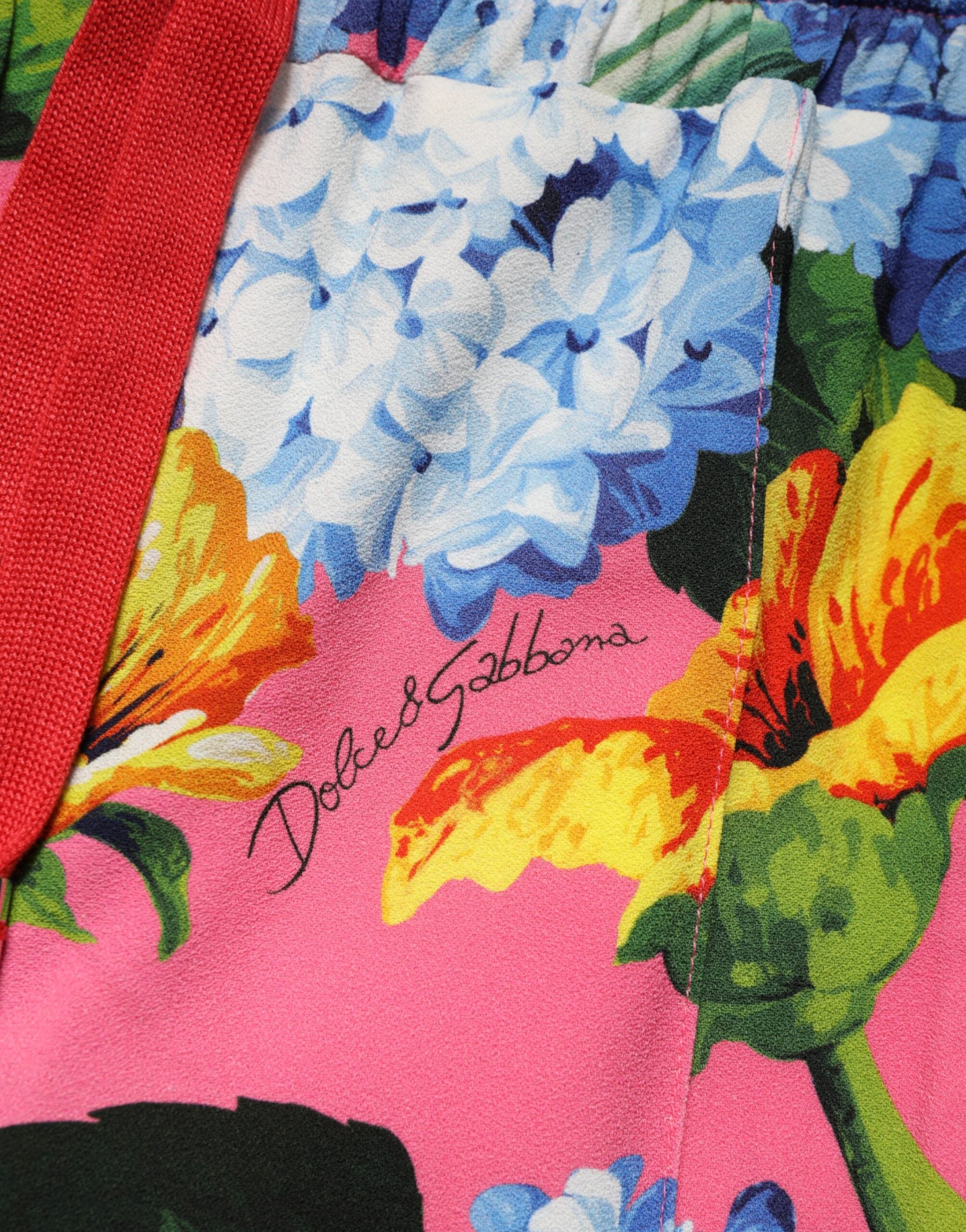 Pantalon jogger Dolce & Gabbana à fleurs multicolores, taille moyenne, en tissu léger, style décontracté et tendance.