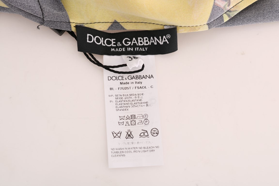 T-shirt en soie stretch multicolore avec citron de Dolce & Gabbana, design élégant et coloré, vue de face.