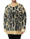 Pull en cachemire multicolore à motif léopard de Dolce & Gabbana, col rond, doux et confortable.