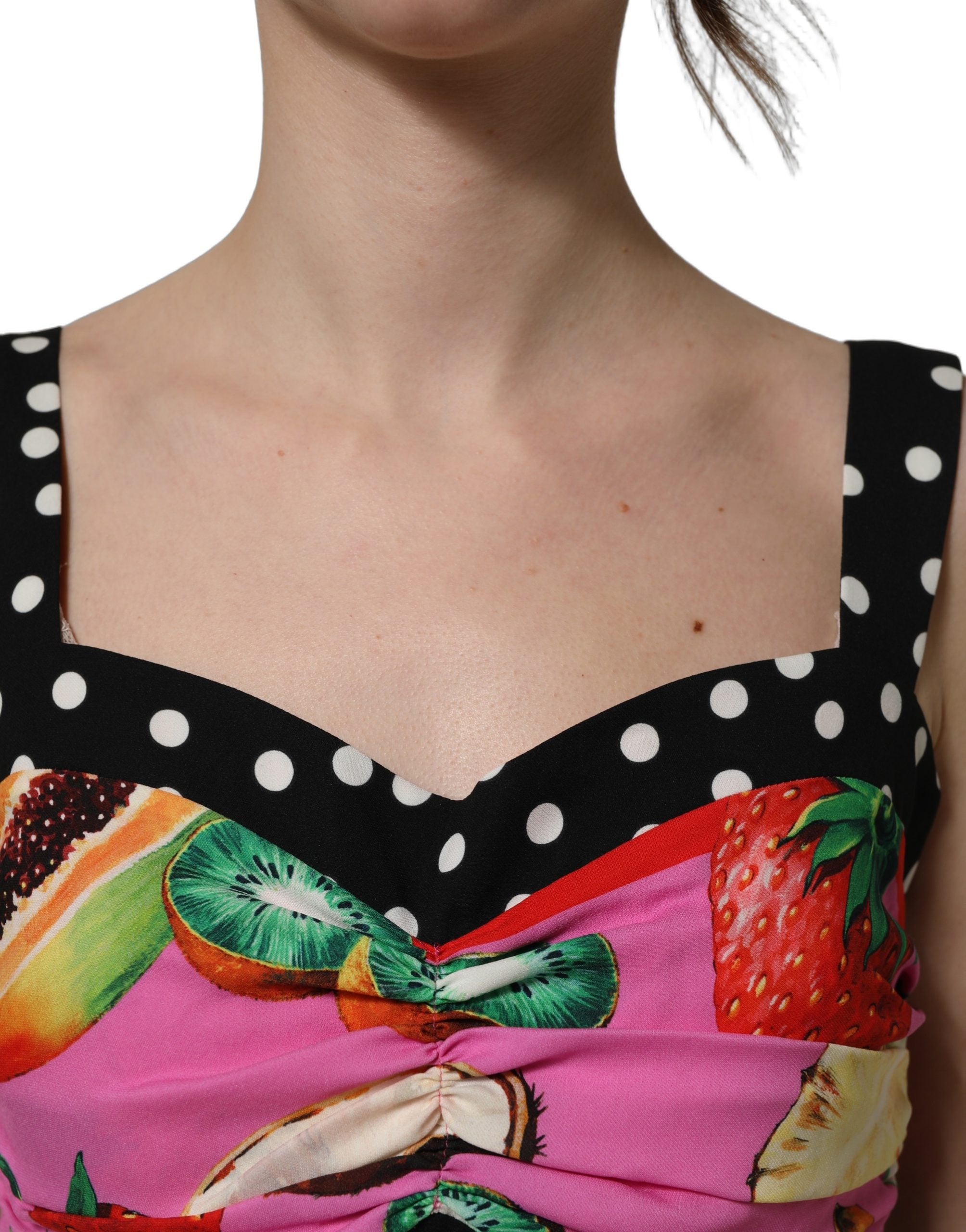 Corset court en soie multicolore de Dolce & Gabbana avec bustier crop top, détails colorés et élégants.