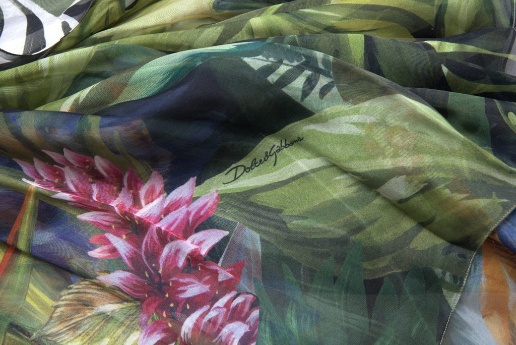 Robe longue en soie multicolore à imprimé jungle pour femme de Dolce & Gabbana, élégante et fluide.