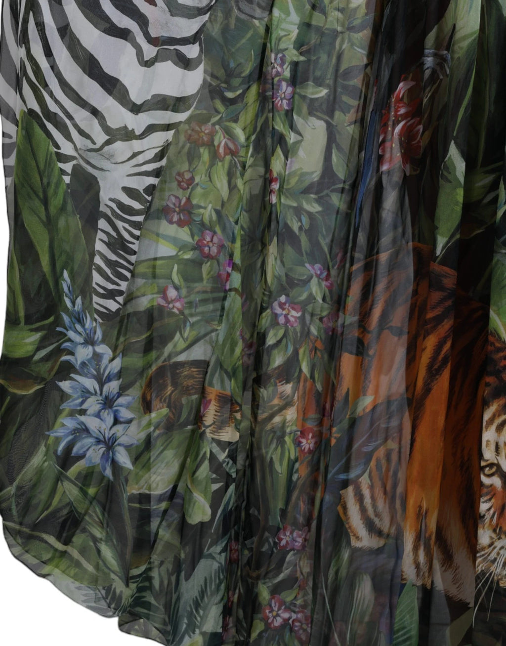 Robe longue pour femme Dolce & Gabbana en soie multicolore avec motif jungle, élégante et fluide.