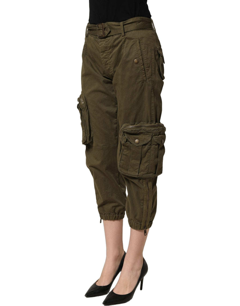 Pantalon cargo olive vert à taille haute de Dolce & Gabbana, style décontracté et tendance, en tissu léger.