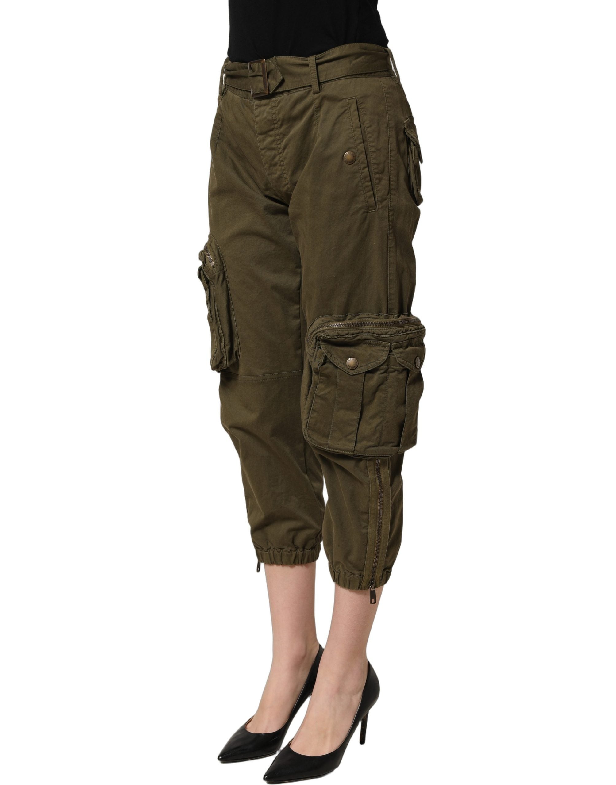 Pantalon cargo olive vert à taille haute de Dolce & Gabbana, style décontracté et tendance, en tissu léger.