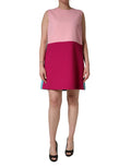 Robe courte sans manches Dolce & Gabbana en laine rose et bleue, style shift mini, élégante et tendance.