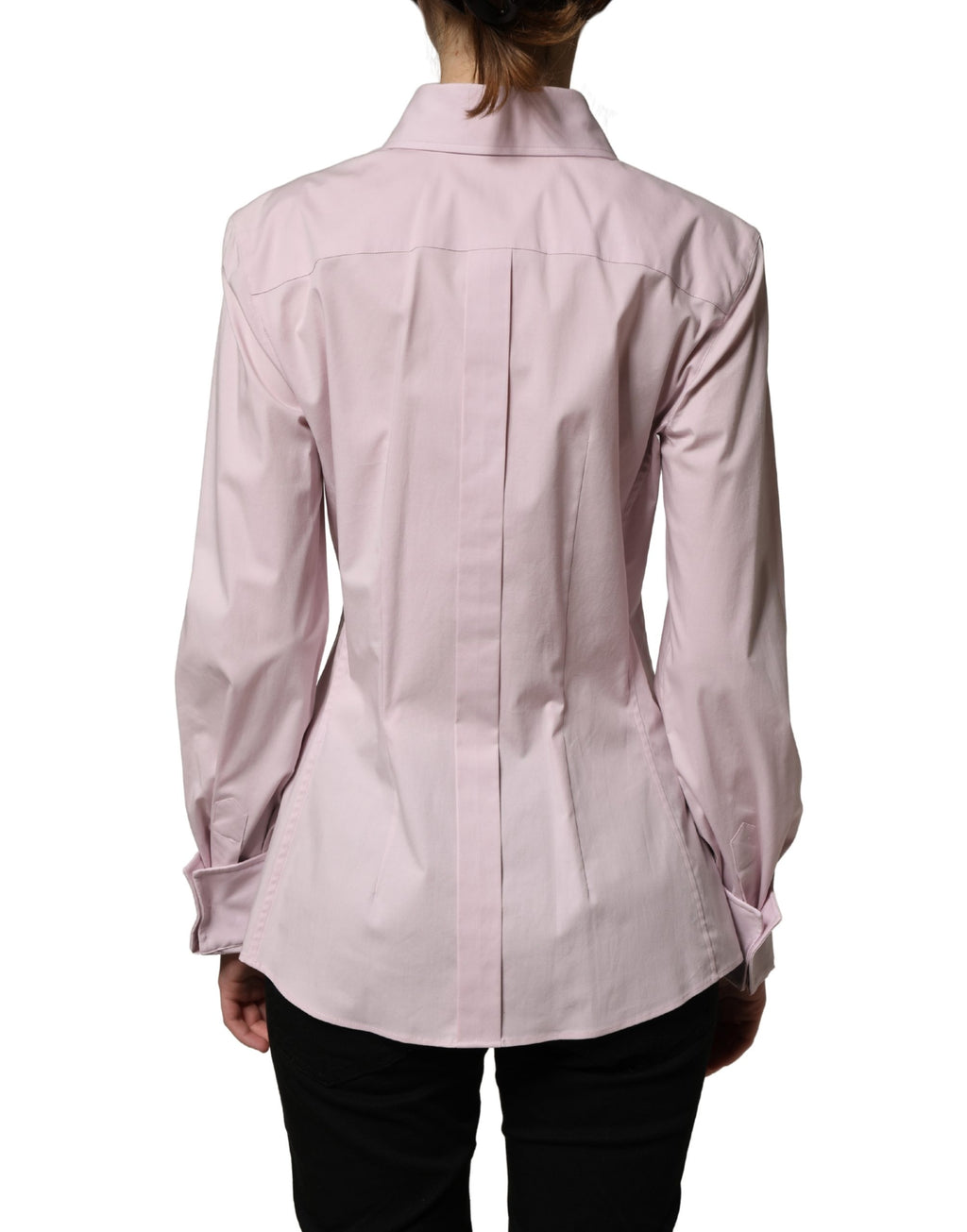 Chemise rose en coton Dolce & Gabbana à manches longues avec col, vue de l'avant, pour femme.