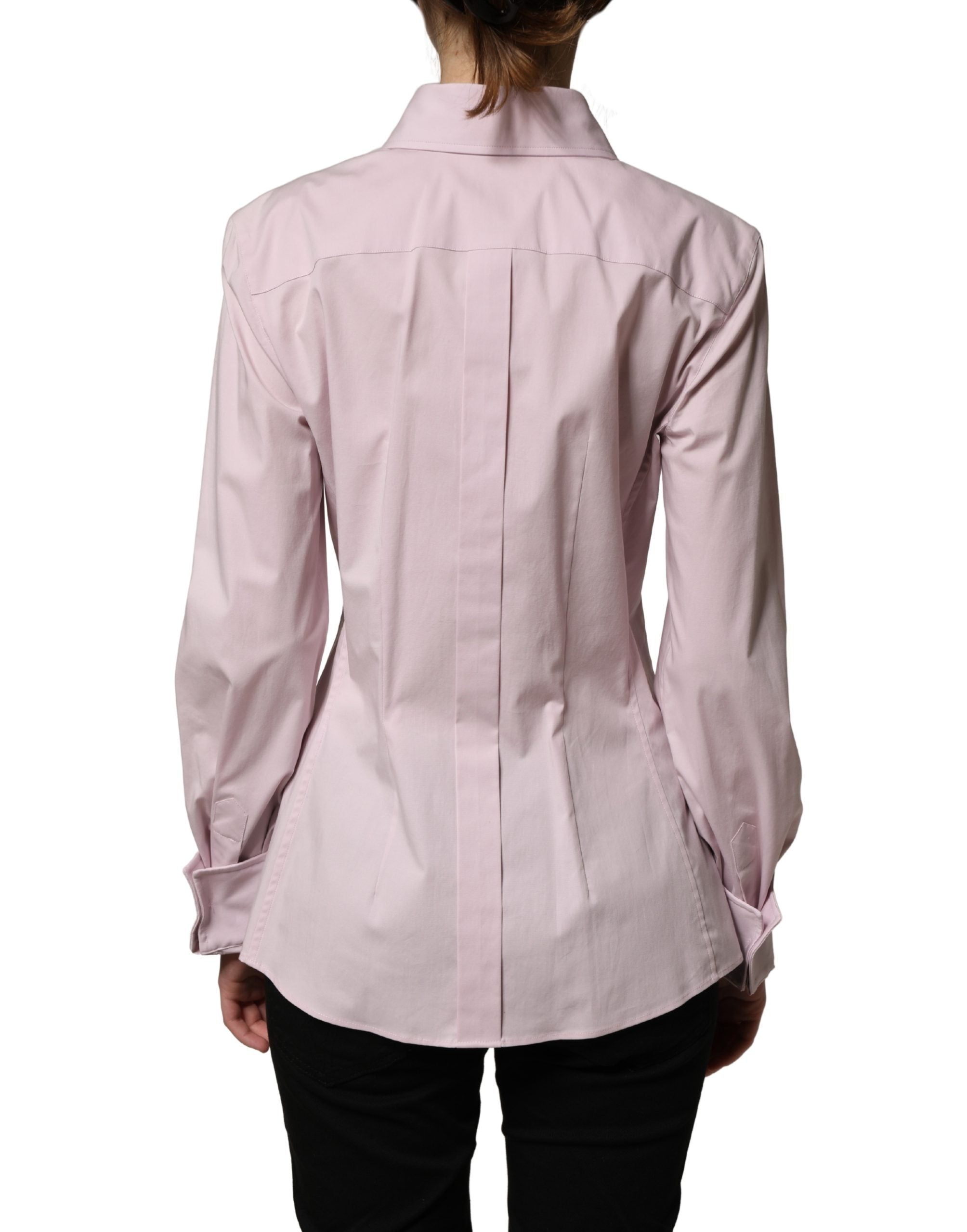 Chemise rose en coton Dolce & Gabbana à manches longues avec col, vue de l'avant, pour femme.