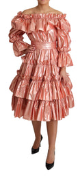 Robe rose en soie et coton Dolce & Gabbana avec volants élégants, robe de soirée fluide et féminine.