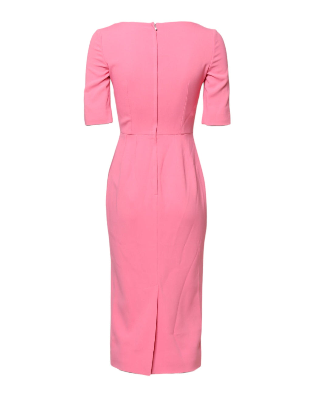 Robe midi en viscose rose Dolce & Gabbana à manches courtes, coupe ajustée, portée élégante.