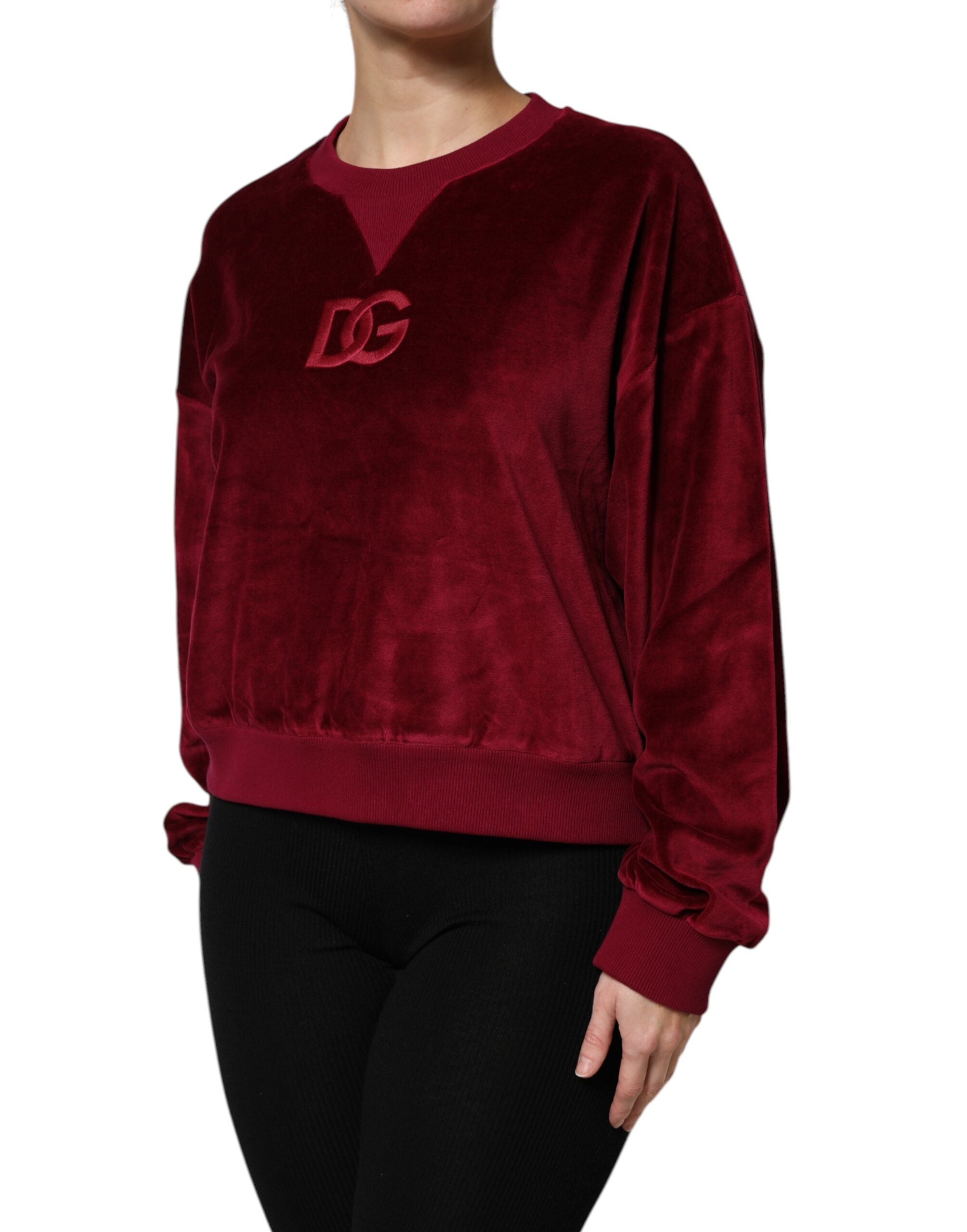 Pull en velours de coton rouge Dolce & Gabbana, col rond, pull-over élégant pour homme.