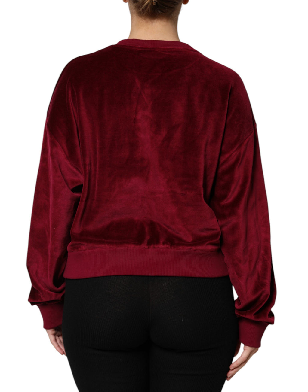 Pull en velours de coton rouge Dolce & Gabbana avec col rond, mode élégante et confort.