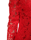 Top Dolce & Gabbana en dentelle rouge avec broderie florale à manches longues, élégant et féminin.