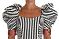 Top court en coton blanc et noir à rayures de Dolce & Gabbana, à manches bouffantes et coupe courte élégante.