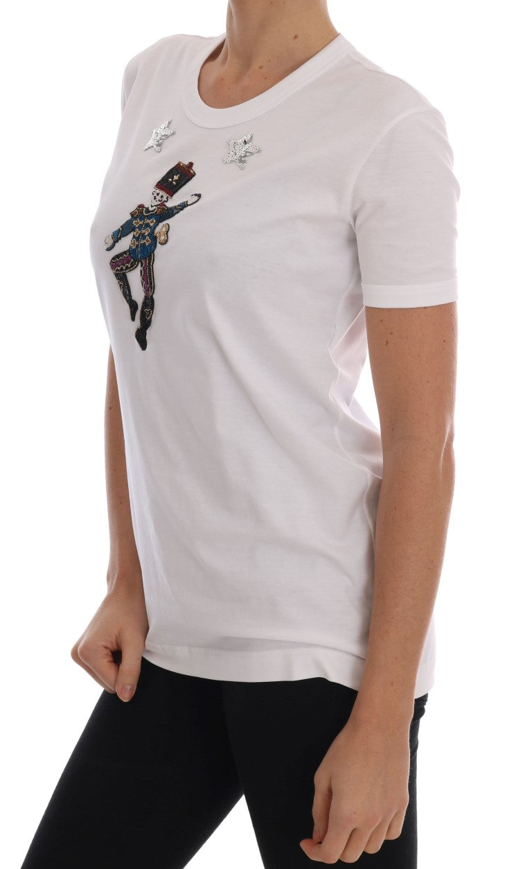 T-shirt blanc en coton Dolce & Gabbana avec motif conte de fées, vue de face, tissu doux et élégant.