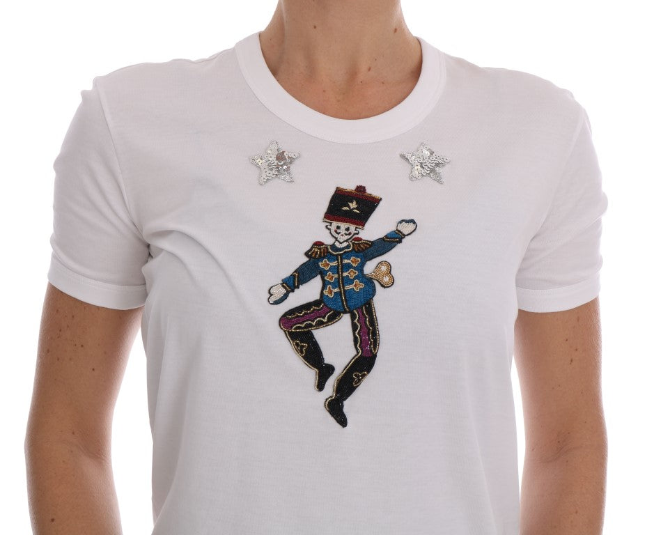 T-shirt blanc en coton Dolce & Gabbana avec motif conte de fées, manches courtes et coupe classique.