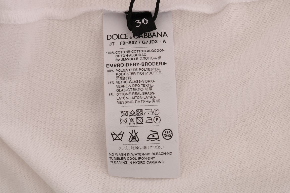 T-shirt blanc en coton Dolce & Gabbana avec motif conte de fées, design élégant et confortable, vue de face.