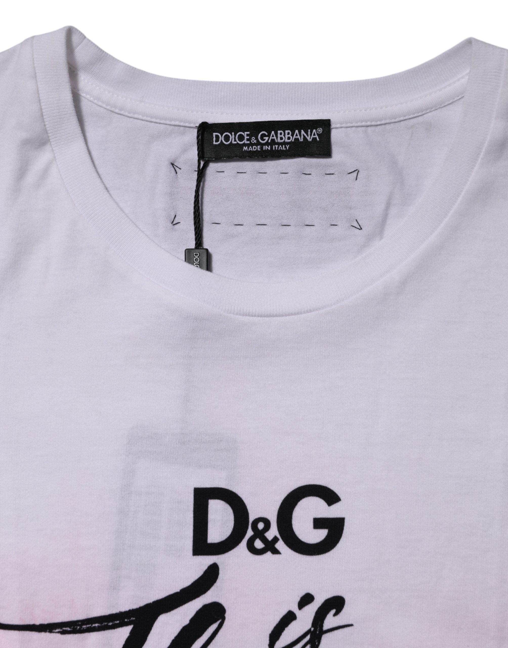 T-shirt blanc Dolce & Gabbana D&G Is Flowers avec embellissements floraux visibles sur le devant.