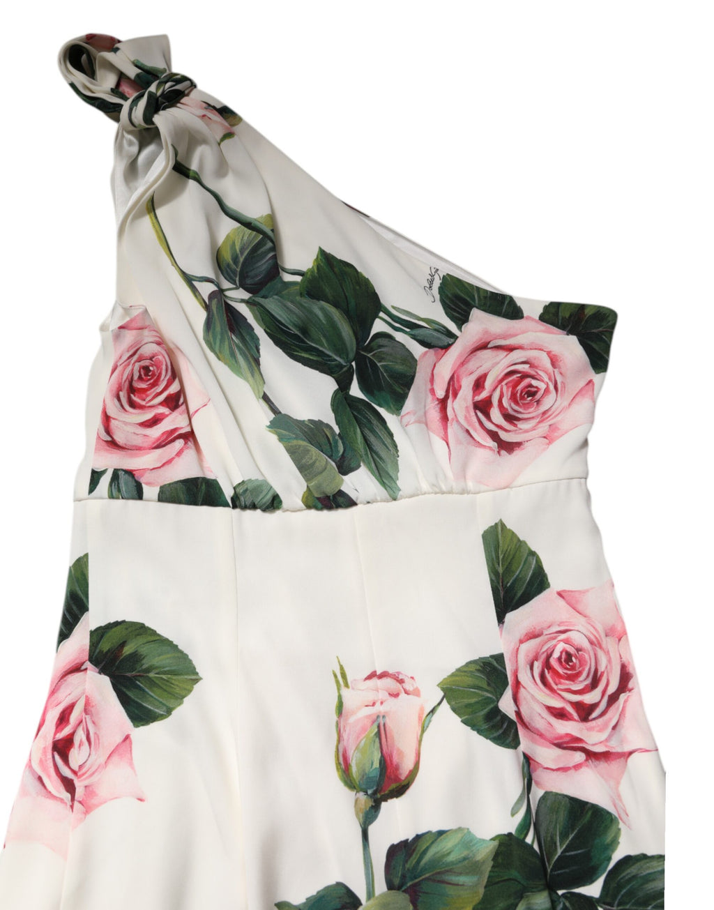 Robe midi blanche à fleurs Dolce & Gabbana, robe fourreau à une épaule, élégante et féminine.
