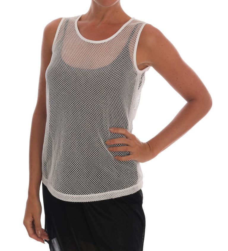 Haut transparent en filet blanc Dolce & Gabbana, débardeur en coton léger, détails fins et style élégant.