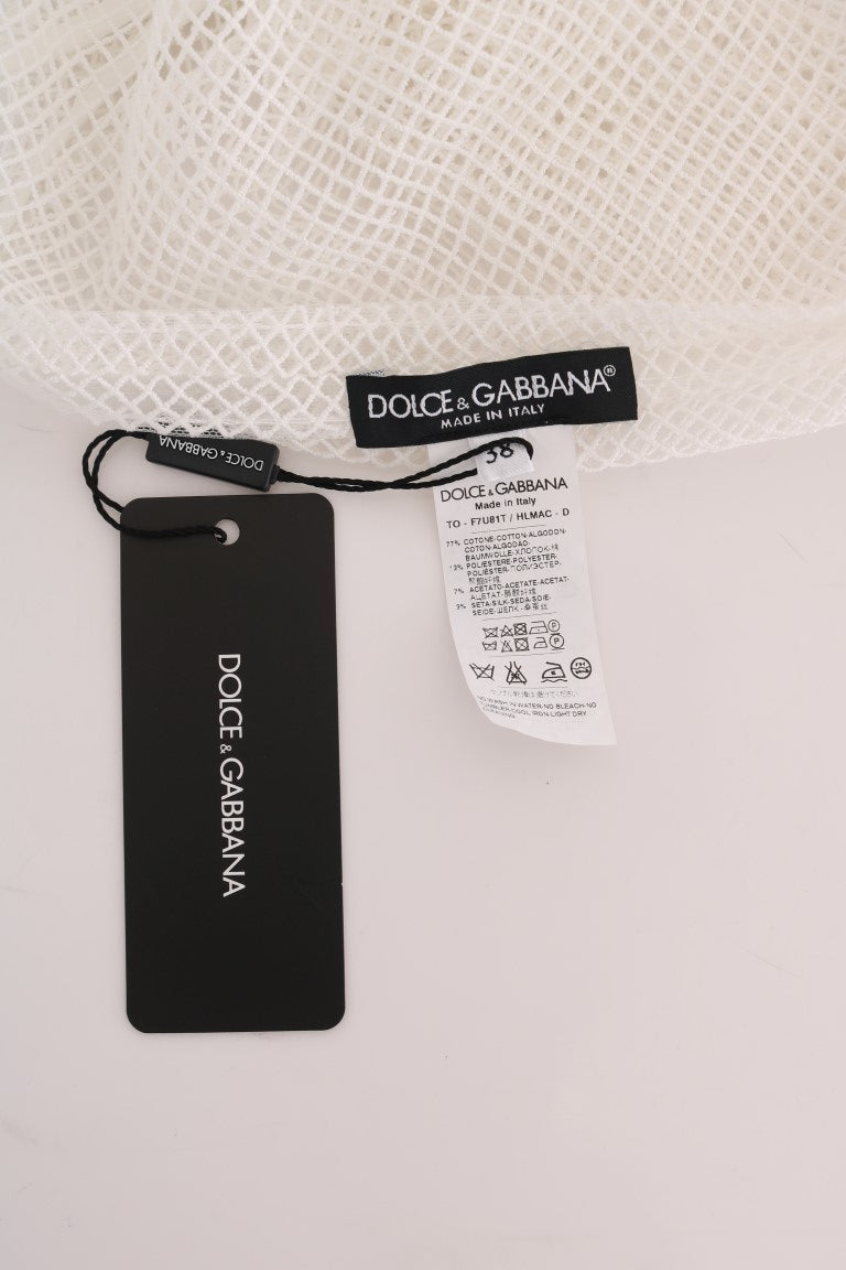 Top transparent en filet blanc de Dolce & Gabbana, débardeur en tissu fin et léger, style élégant et moderne.