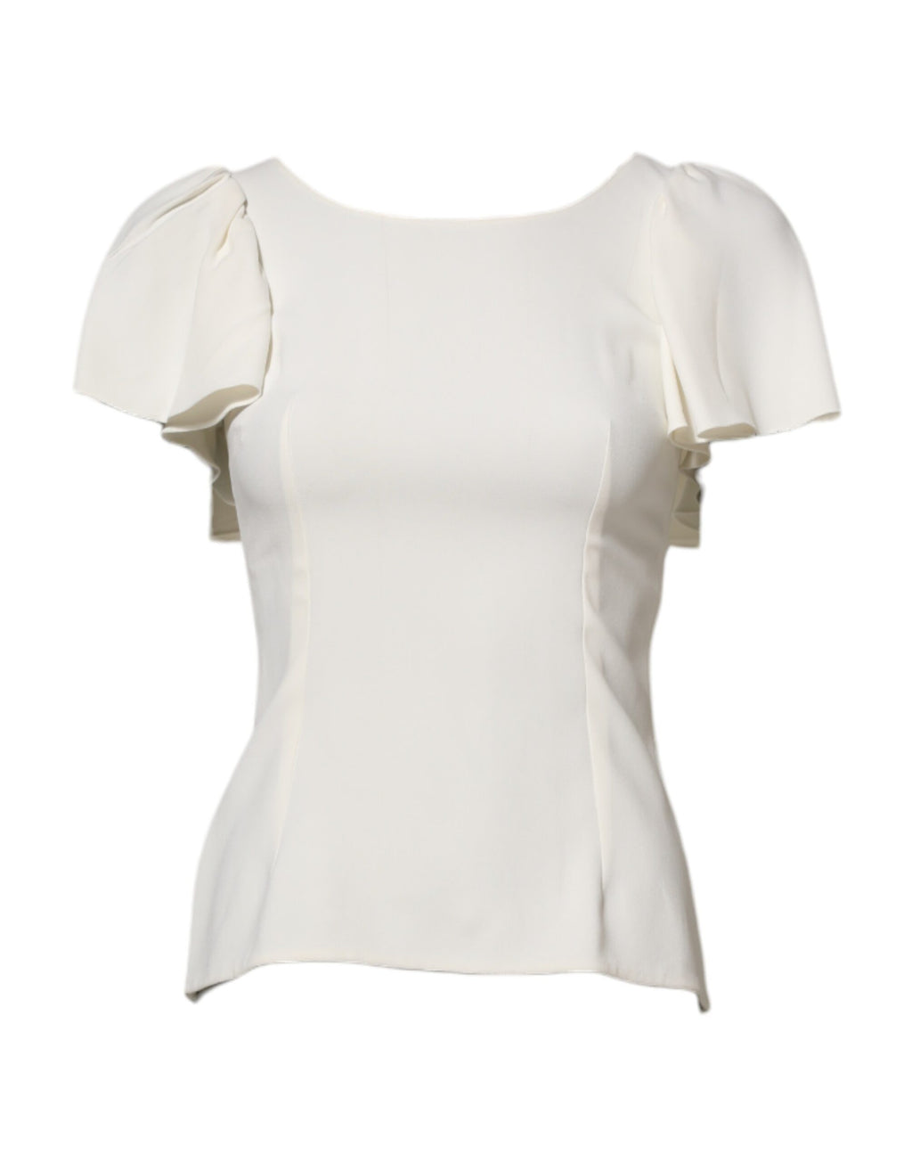 Haut blanc Dolce & Gabbana à col rond et manches courtes, tissu léger et élégant pour femme.
