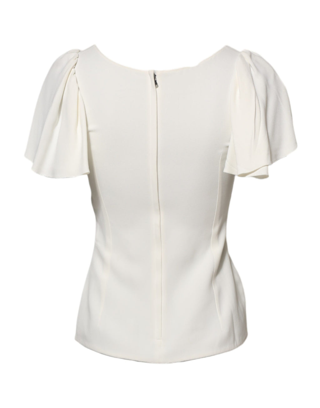 Blouse blanche Dolce & Gabbana à col rond et manches courtes, vue de face, élégante et élégante pour un style chic.