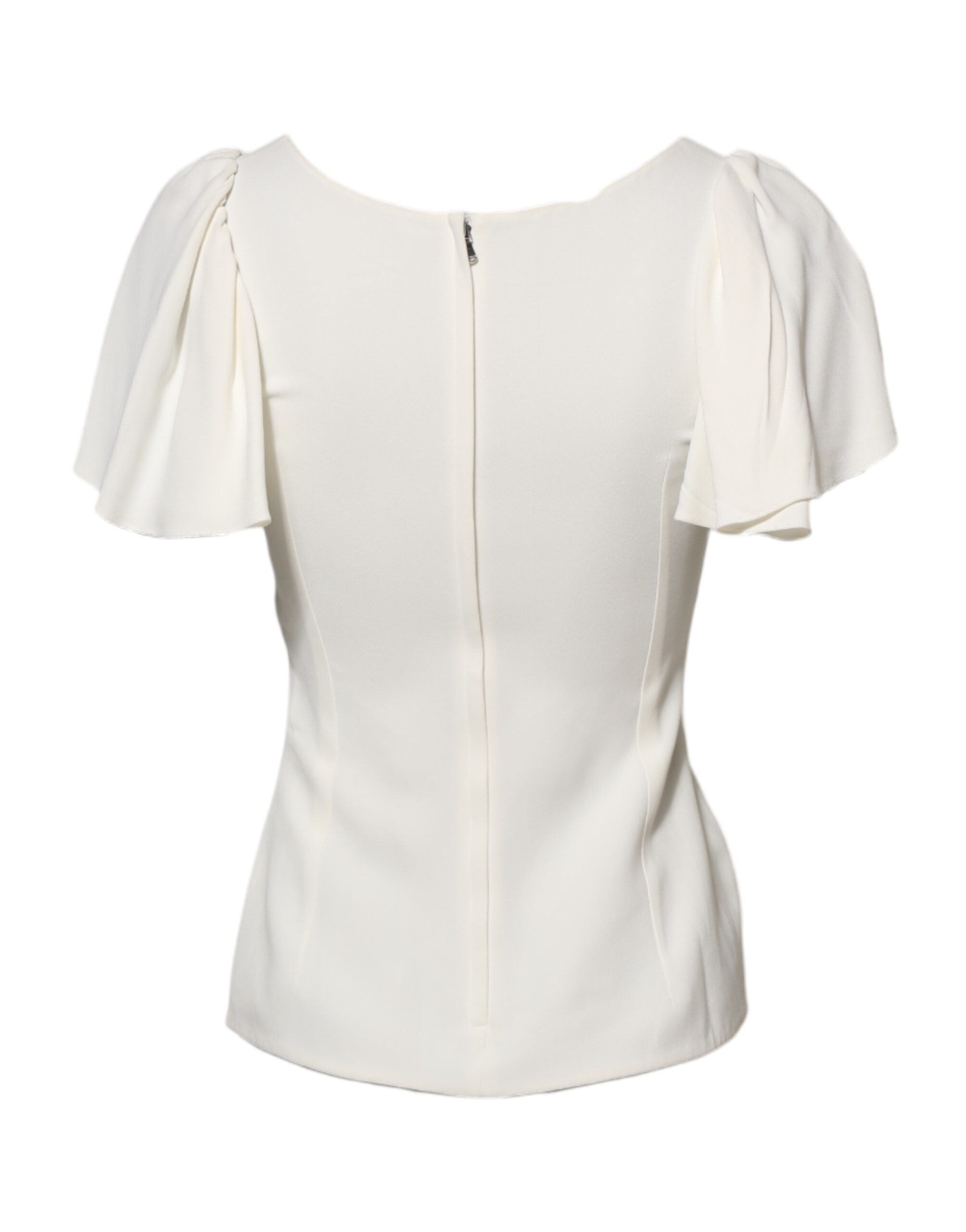 Blouse blanche Dolce & Gabbana à col rond et manches courtes, vue de face, élégante et élégante pour un style chic.