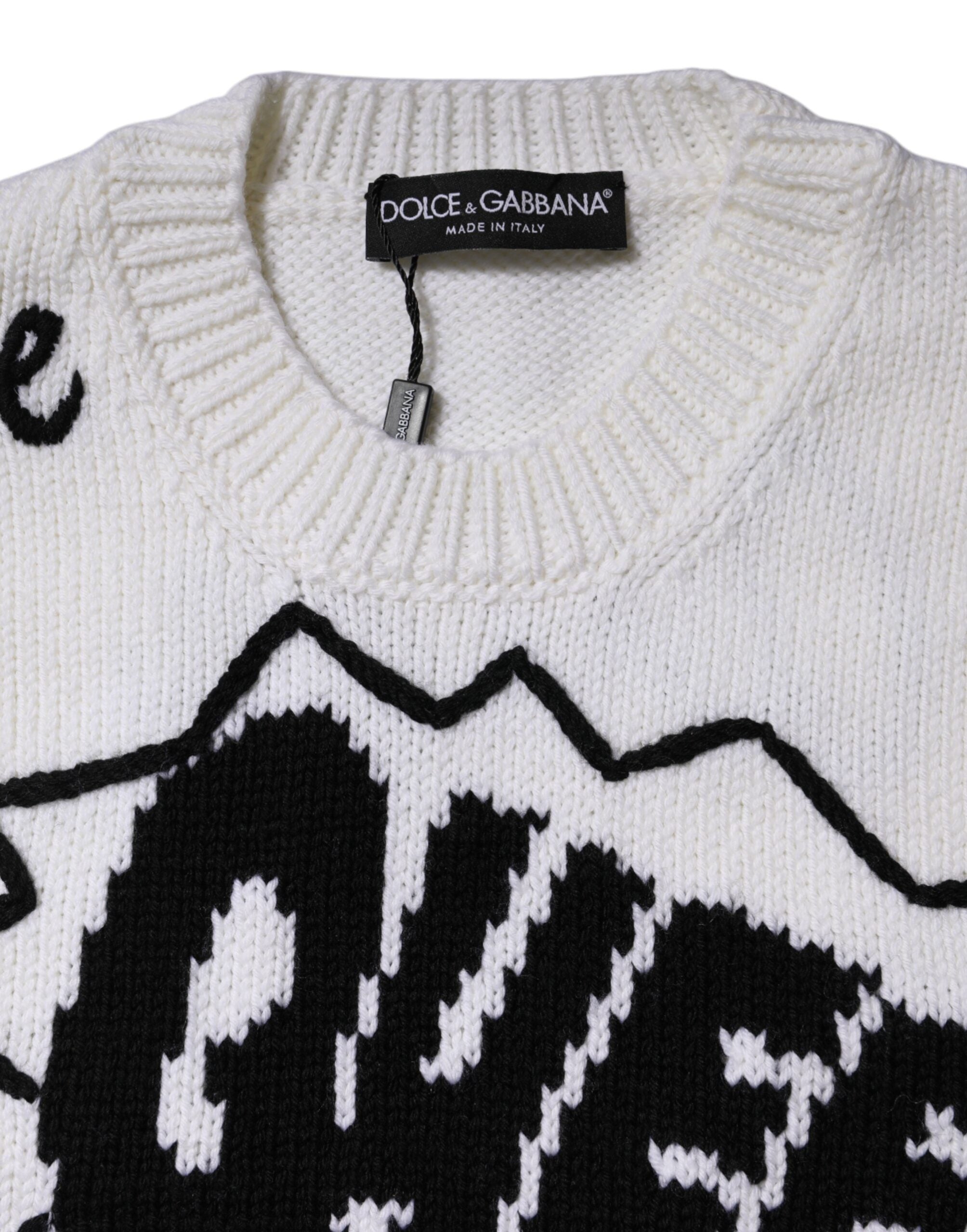 Pull en laine blanche Dolce & Gabbana à col rond, pull-over élégant et confortable, idéal pour un style chic et décontracté.