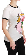 T-shirt blanc en coton Dolce & Gabbana Year of the Pig, motif animalier, col rond et coupe décontractée.