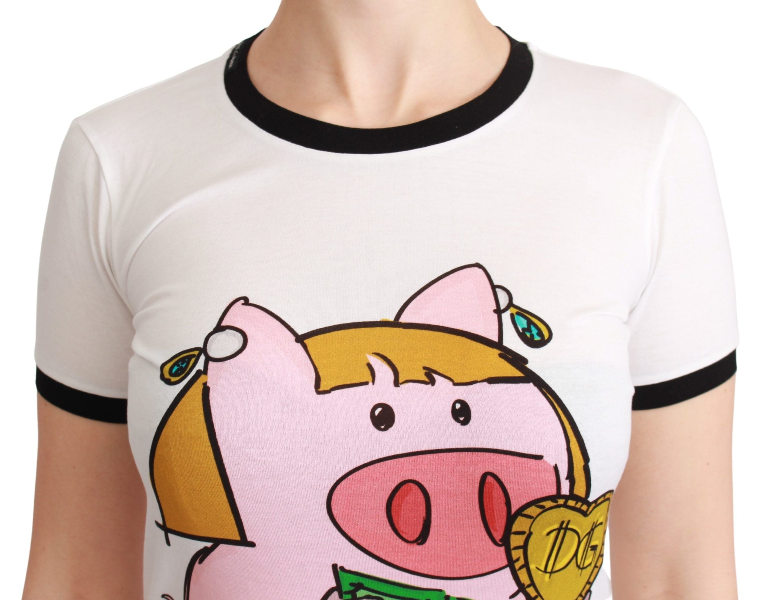 T-shirt en coton blanc Dolce & Gabbana année du Cochon, design graphique avec motif de cochon sur le devant.