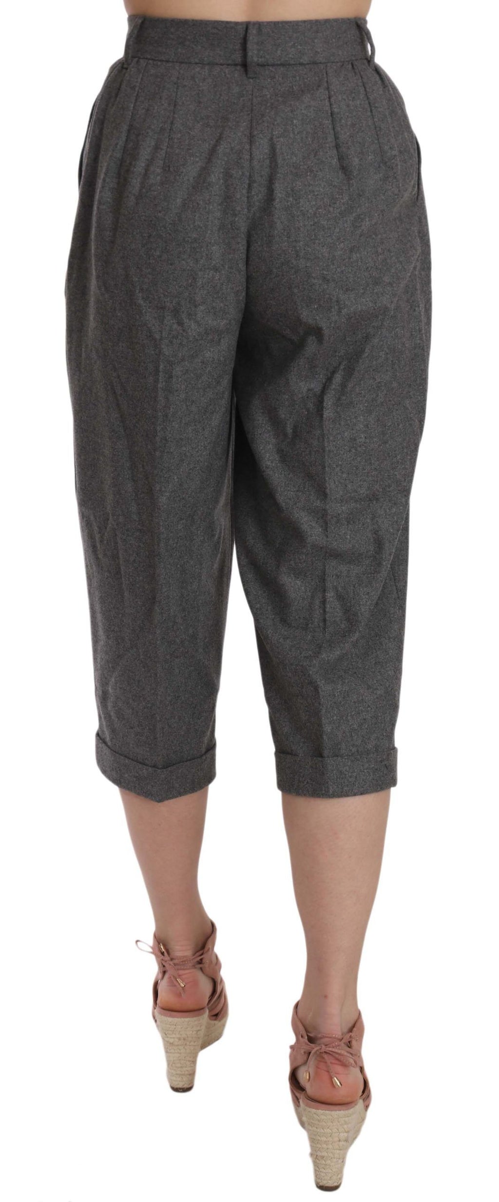 Pantalon en laine Dolce & Gabbana, coupe cropped et plissé, pantalon élégant avec ceinture à boucle et finition raffinée.