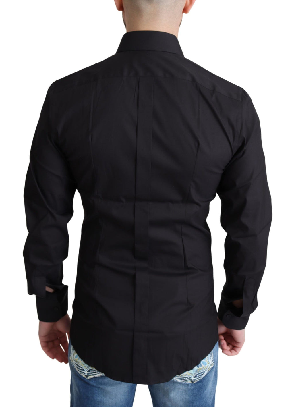 Chemise formelle Dolce & Gabbana en coton mélangé noir, ajustée, avec col classique et boutons élégants.