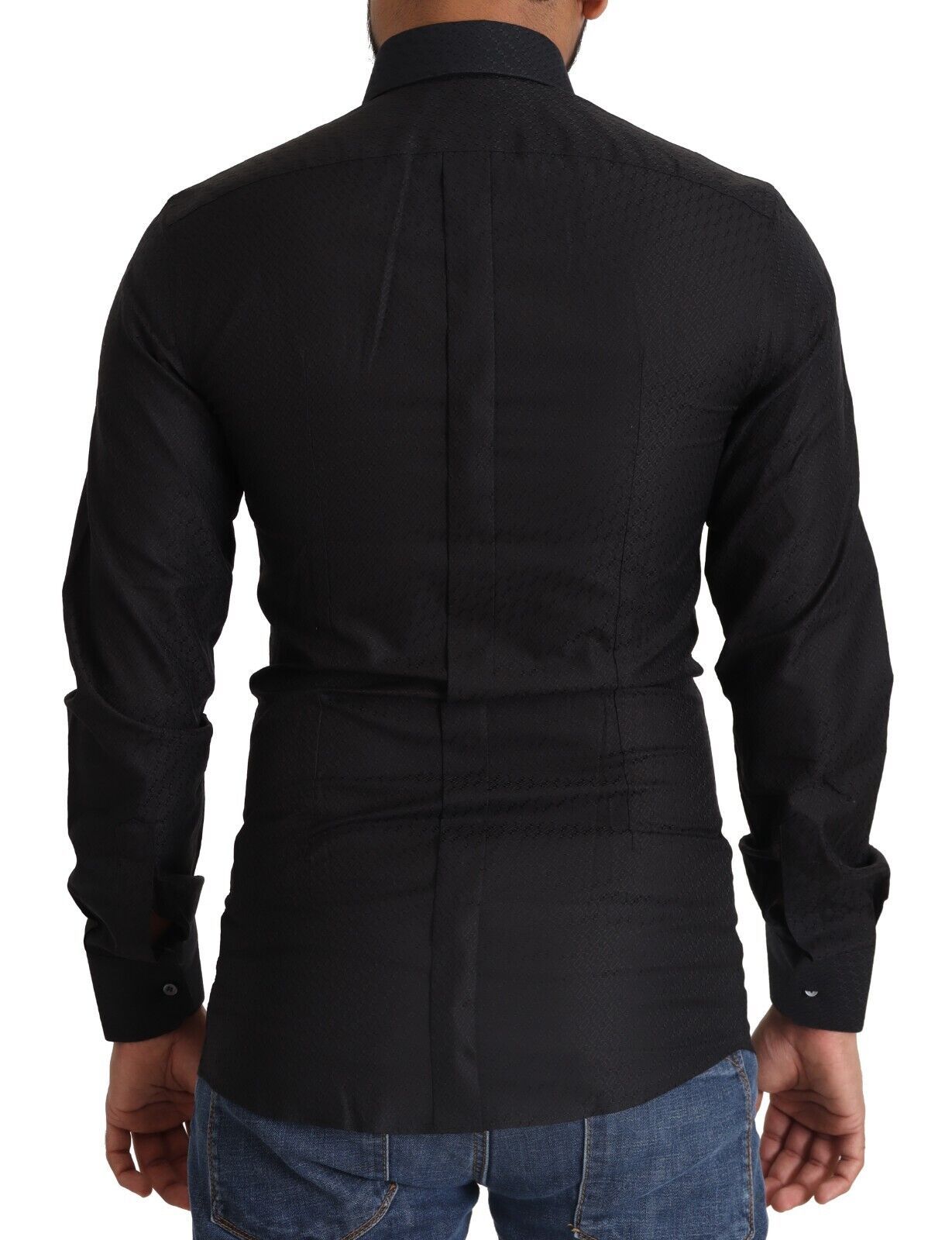 Chemise formelle Dolce & Gabbana noire et or en coton slim, élégante pour homme.