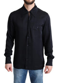 Chemise décontractée en jacquard de soie noire de Dolce & Gabbana, style bouton devant, détail élégant et tissu luxueux.