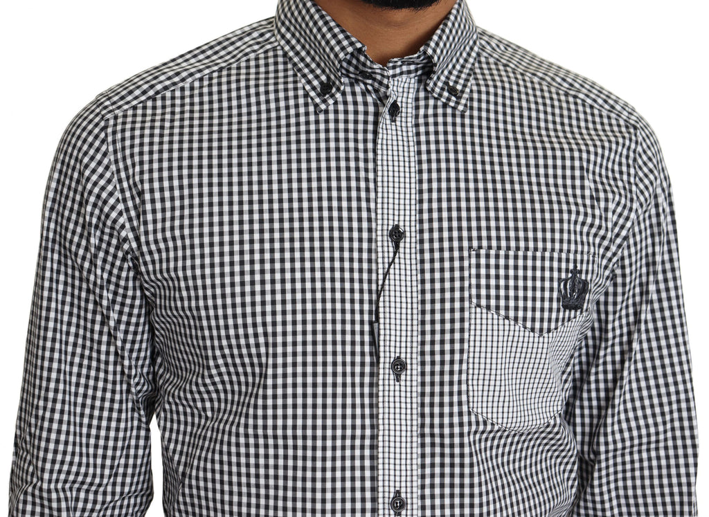 Chemise décontractée à carreaux noir et blanc de Dolce & Gabbana, vue rapprochée, détails du tissu et du design.