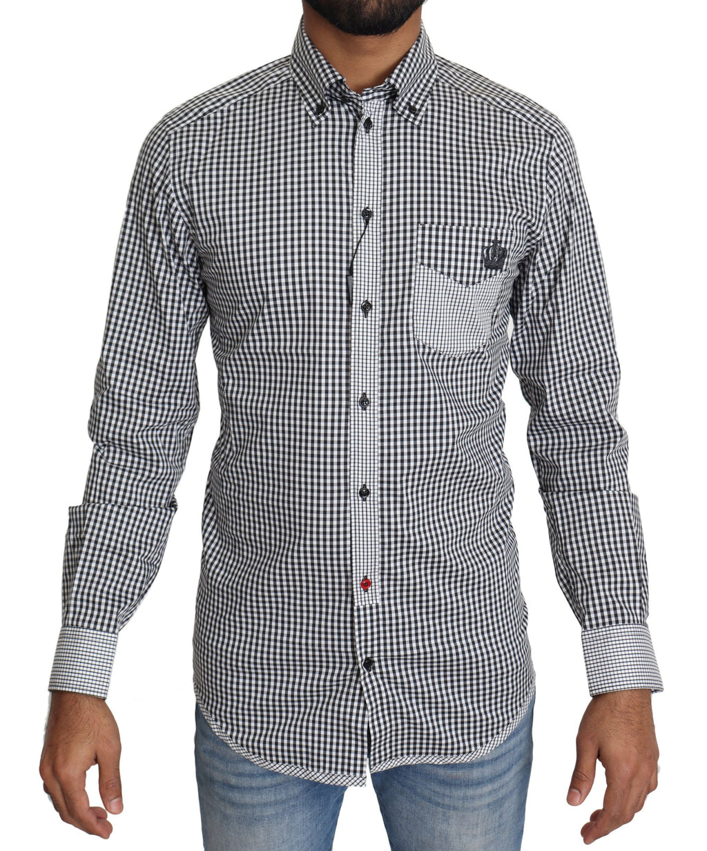 Chemise décontractée Dolce & Gabbana à carreaux noir et blanc, style casual et élégant, vue devant.
