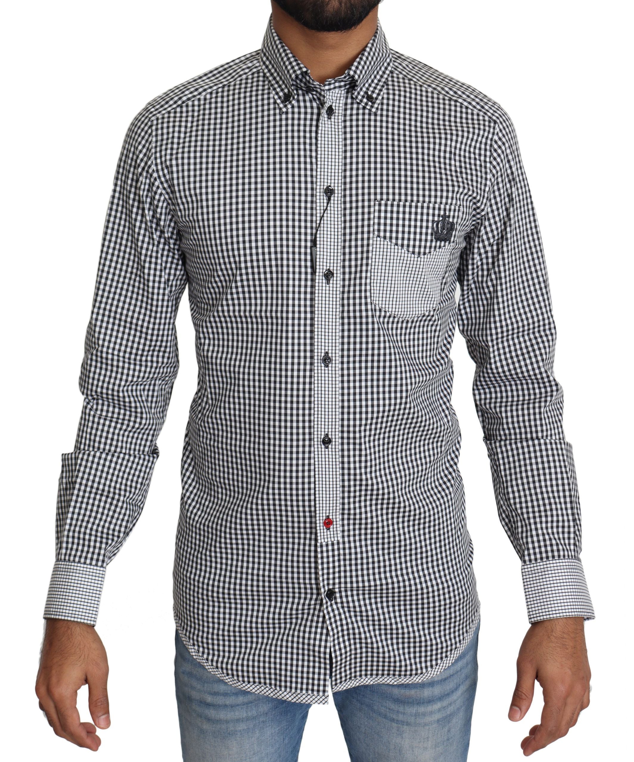 Chemise décontractée Dolce & Gabbana à carreaux noir et blanc, style casual et élégant, vue devant.