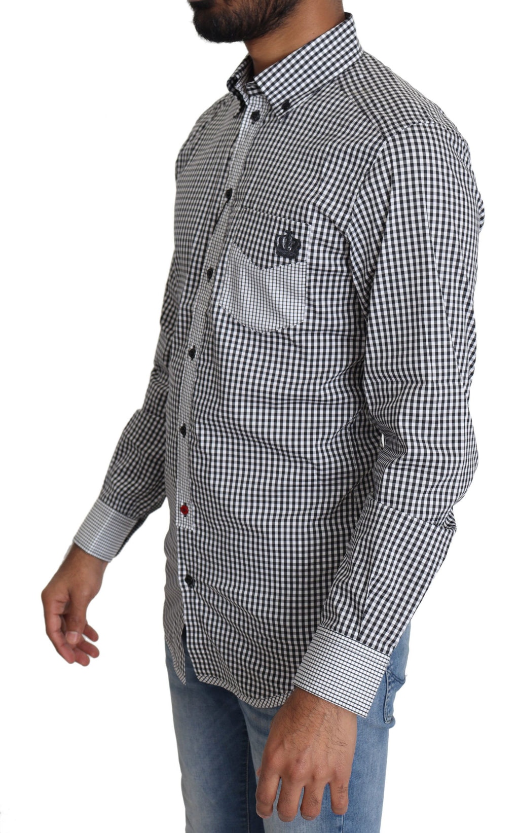 Chemise décontractée à carreaux noir et blanc de Dolce & Gabbana, style casual avec col classique et manches longues.