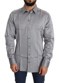 Chemise formelle pour homme Dolce & Gabbana en coton gris avec détails dorés, élégante et sophistiquée.