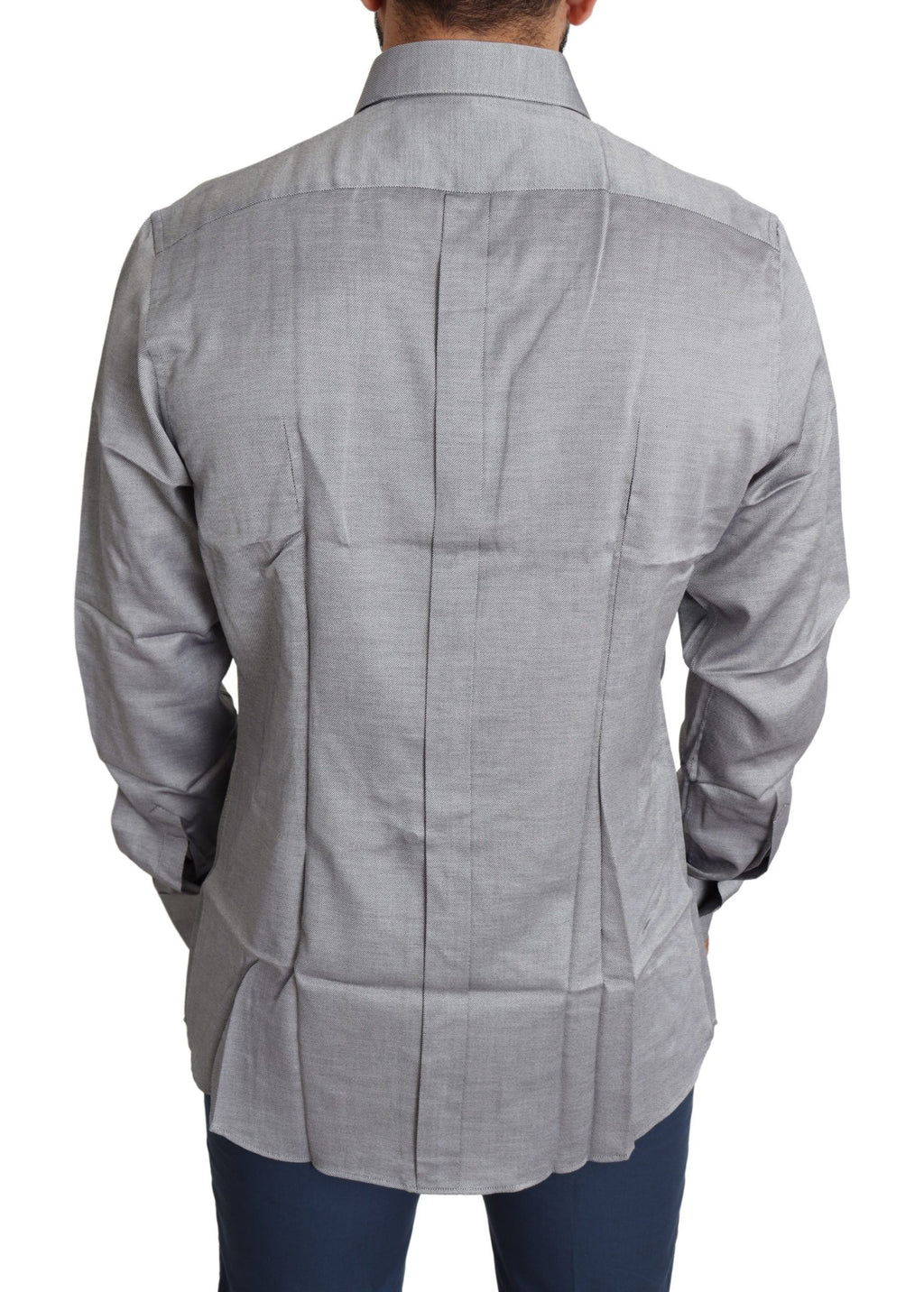 Chemise formelle pour homme Dolce & Gabbana en coton gris avec détails dorés, élégante et sophistiquée pour occasions spéciales.