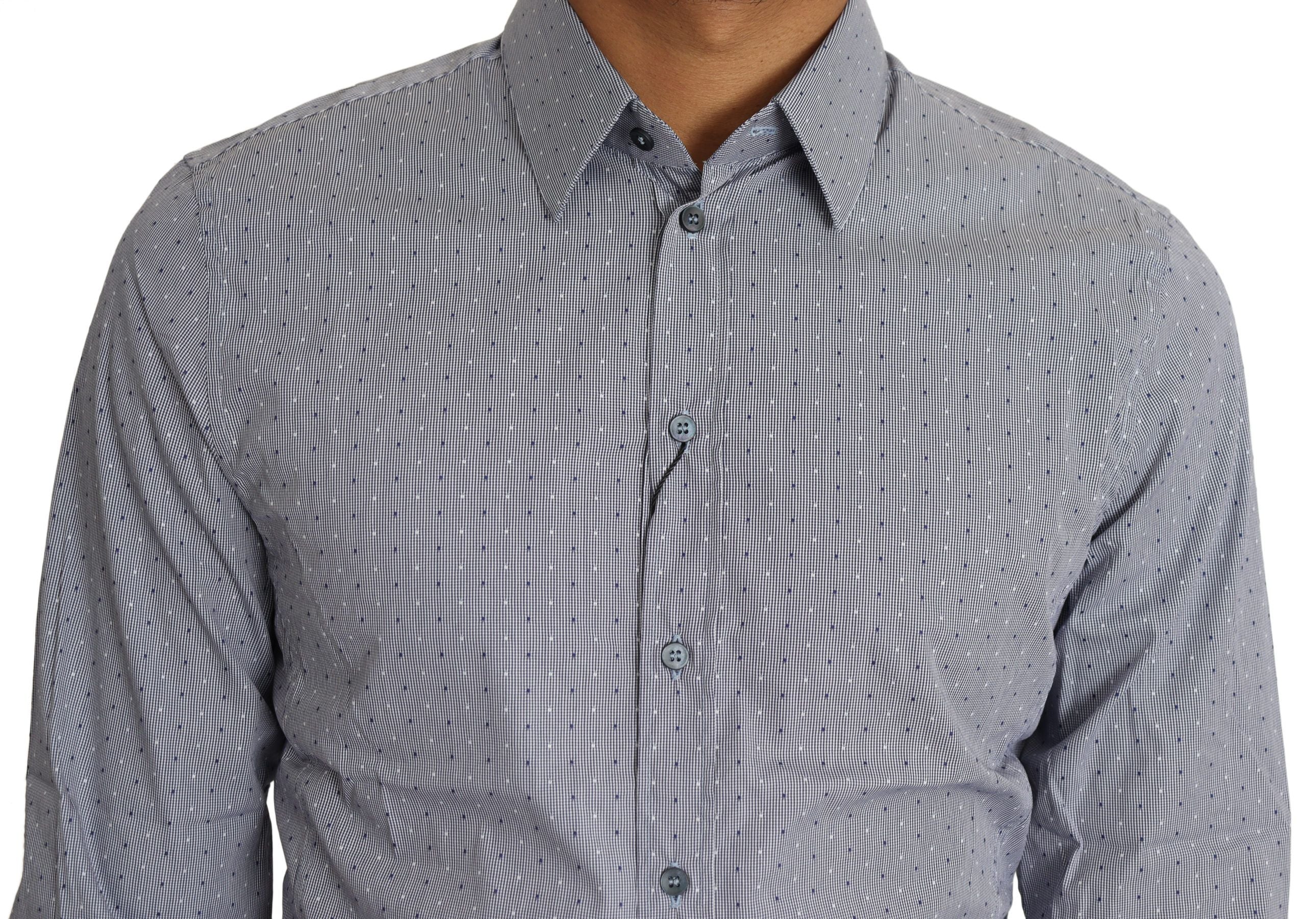 Chemise formelle gris à pois Dolce & Gabbana Sicilia, coupe semi-ajustée, tissu élégant et détails sophistiqués.
