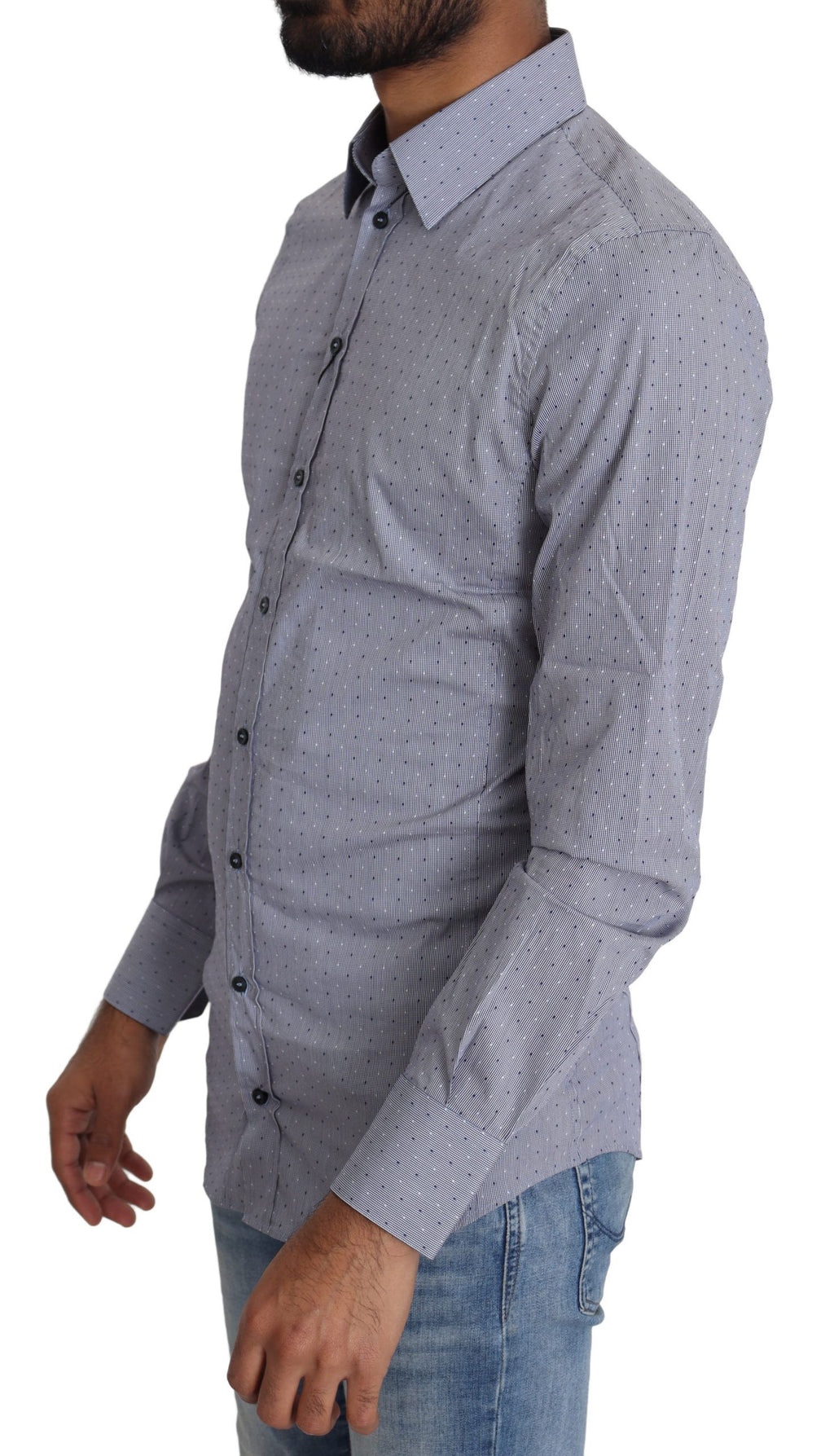 Chemise formelle Dolce & Gabbana Sicilia gris à pois, coupe semi-ajustée, en tissu élégant.